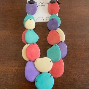 Necklace Tagua Nut Silce two layers multicolor